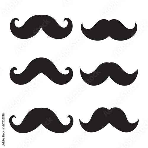 Set of cute mustache silhouette vector illustration on white background.