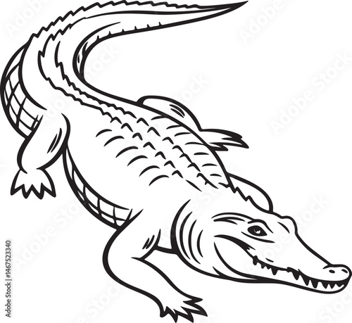 Wallpaper Mural Silhouette of a crocodile designed for kids' coloring pages, featuring a simple and engaging vector art style Torontodigital.ca