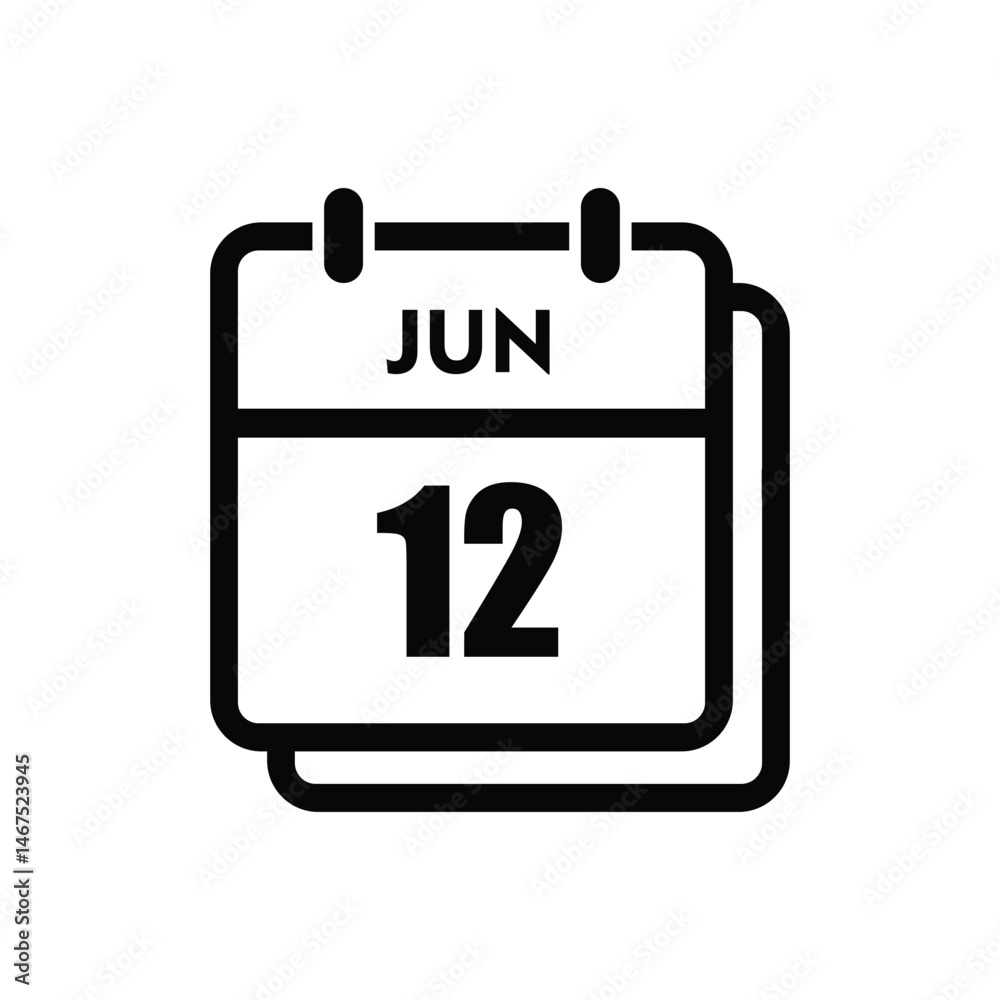 calender icon, 12 june icon with white background calender icon, 12 june icon with white background