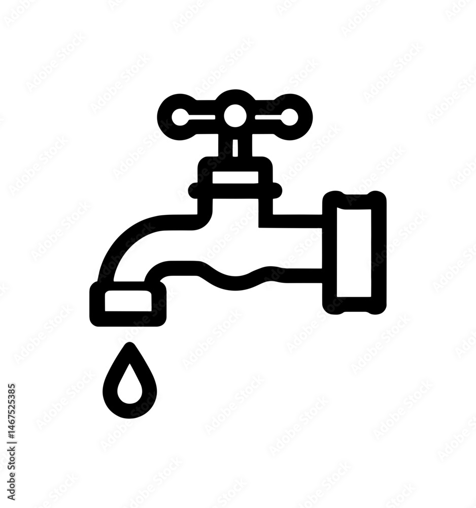 Illustration of a faucet looking to the left with water dripping from it Illustration of a faucet looking to the left with water dripping from it