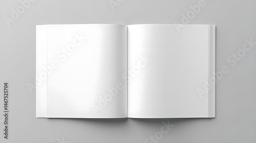 Open and closed blank brochures on grey background, 