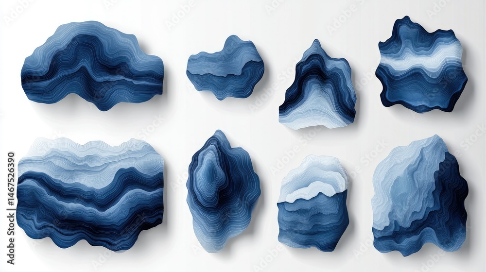 Fototapeta premium Abstract Blue Rock Forms on White Background