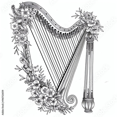 harp on white coloring page