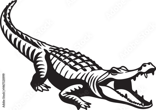 Crocodile silhouette in vector art, perfect for kids' coloring pages, emphasizing fun and creativity in art