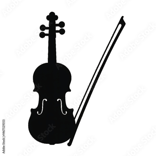 black silhouette of a violin and bow minimal vector style classical music instrument design for concerts orchestra art logos posters music school branding or elegant decor projects