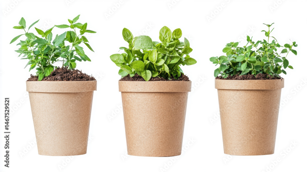 Fototapeta premium eco-friendly, compost potted plants, 3d illustration. isolated on white background.