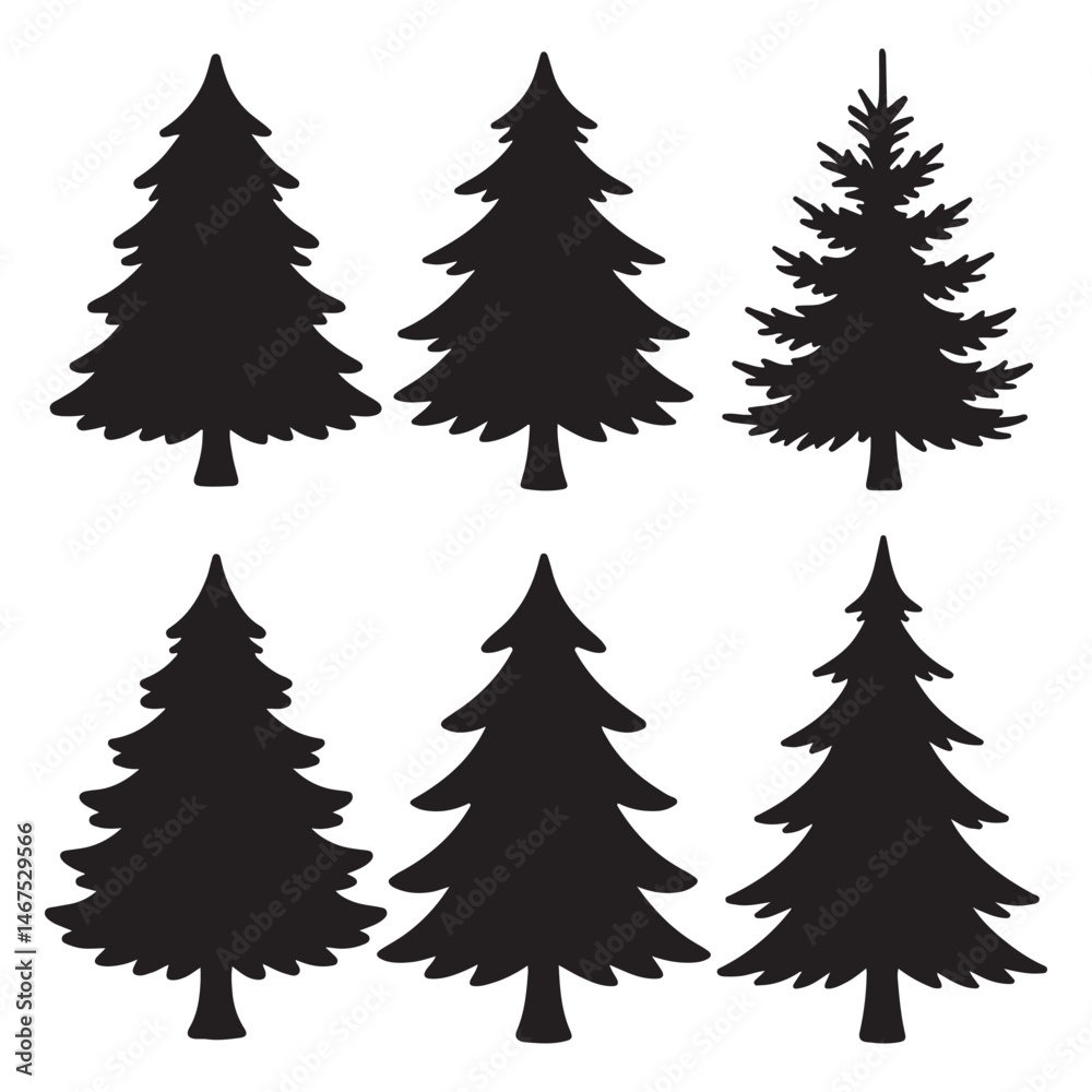 Fototapeta premium Silhouette Pine Tree Clipart Vector Bundle Evergreen Forest Icons