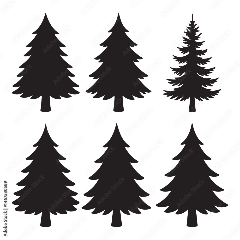 Fototapeta premium Silhouette Pine Tree Clipart Vector Bundle Evergreen Forest Icons