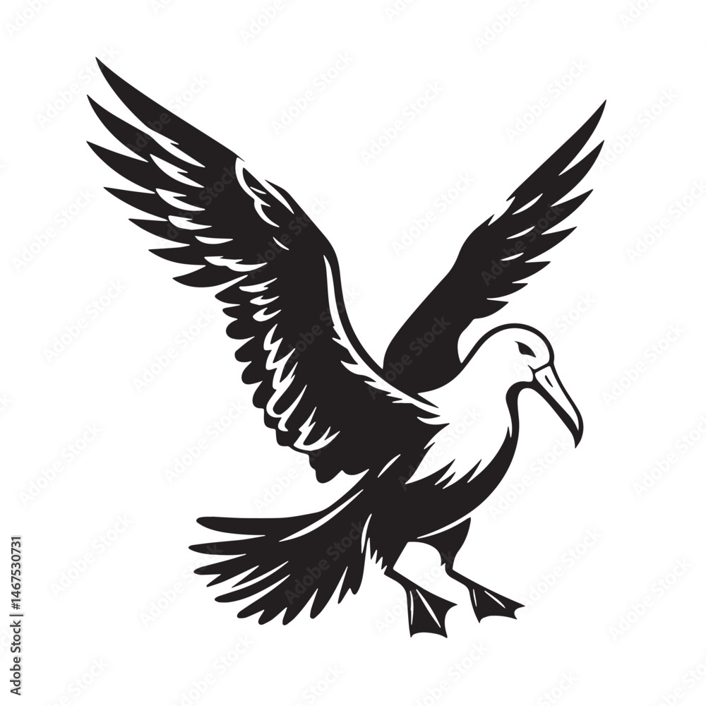 Albatross Silhouette line art vector illustration on white background Albatross Silhouette line art vector illustration on white background