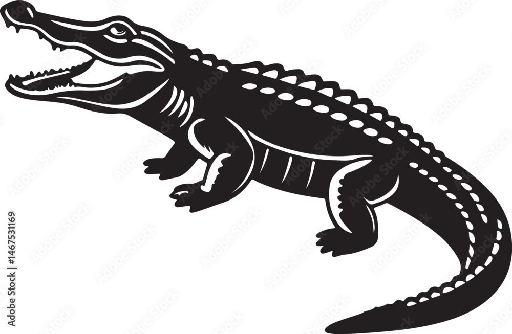 Fototapeta premium Crocodile silhouette in vector art, perfect for kids' coloring pages, emphasizing fun and creativity in art