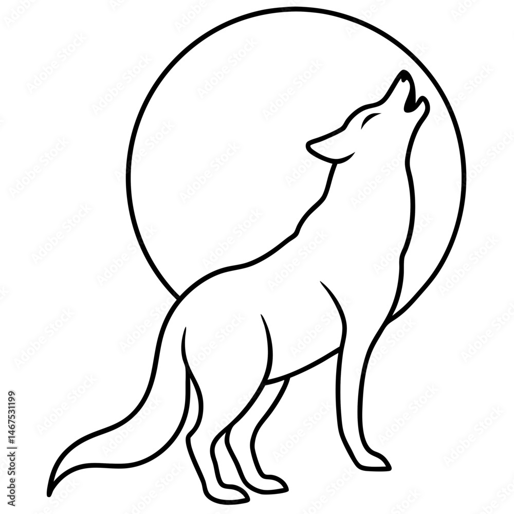 Fototapeta premium Howling wolf with moon silhouette vector illustration
