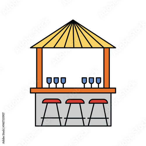 beach bar color line icon with white background vector stock illustration