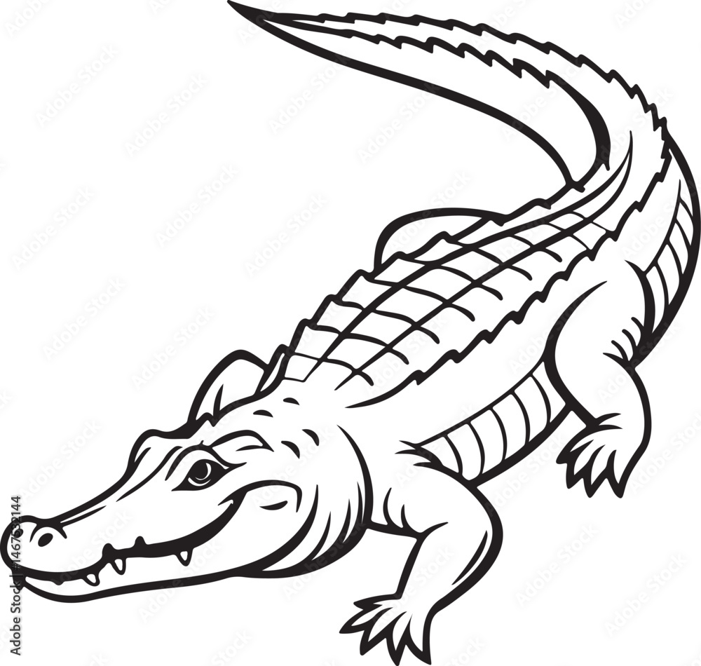 Fototapeta premium Crocodile silhouette in vector art, perfect for kids' coloring pages, emphasizing fun and creativity in art