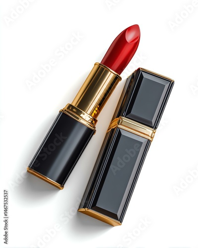 Elegant red lipstick in stylish packaging.