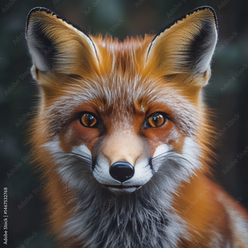 Obraz premium A striking closeup of a Red Fox its fiery orange fur illuminated by soft natural light The intricate details of its whiskers black nose and piercing amber eyes are in perfect focus