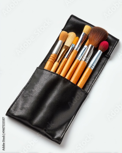 Makeup brush set in stylish black case.