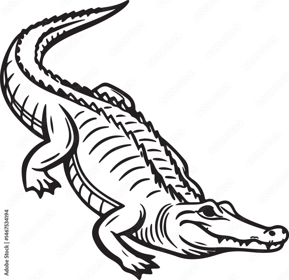 Fototapeta premium Crocodile silhouette in vector art, perfect for kids' coloring pages, emphasizing fun and creativity in art