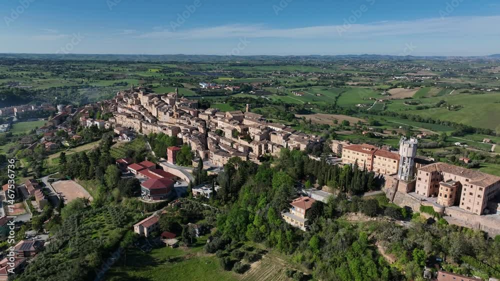 Aerial view of a charming Italian town in Marche region Aerial view of a charming Italian town in Marche region