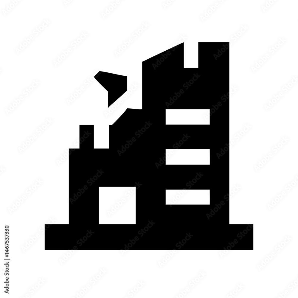 Icon of a damaged building to signify destruction or disrepair Icon of a damaged building to signify destruction or disrepair