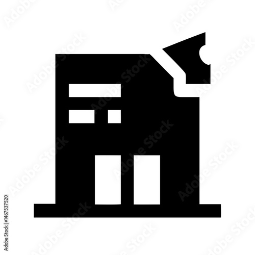 Icon of a damaged building to signify destruction or disrepair