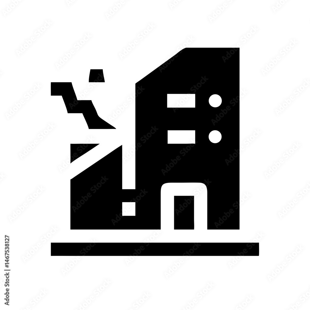 Icon of a damaged building to signify destruction or disrepair Icon of a damaged building to signify destruction or disrepair