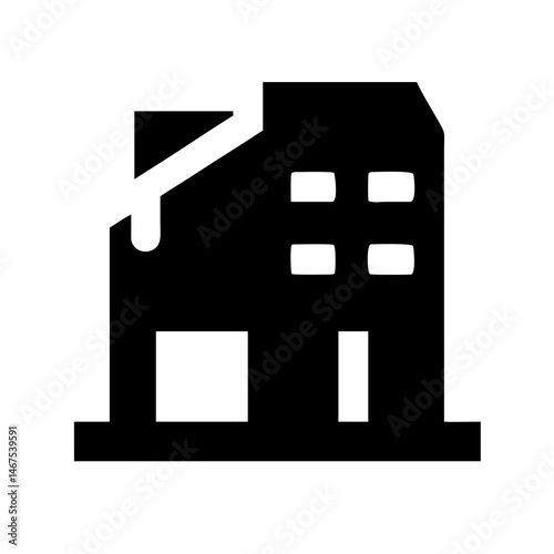 Icon of a damaged building to signify destruction or disrepair