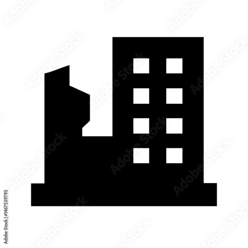 Icon of a damaged building to signify destruction or disrepair