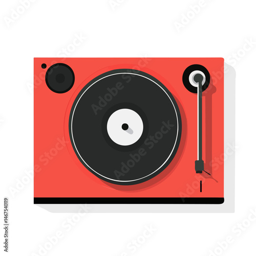 Flat vector DJ Turntable, minimalist design, isolated on a white background.