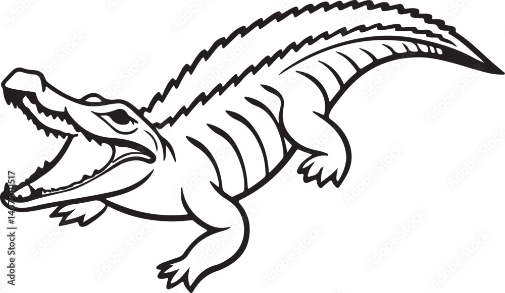 Fototapeta premium Crocodile silhouette in vector art, perfect for kids' coloring pages, emphasizing fun and creativity in art