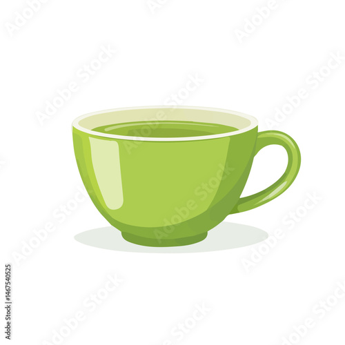 Green Tea Cup Flat vector, minimalist design, isolated on a white background.