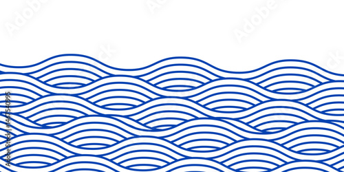 Blue water wave line pattern background. Vector illustration. Japanese style concept.