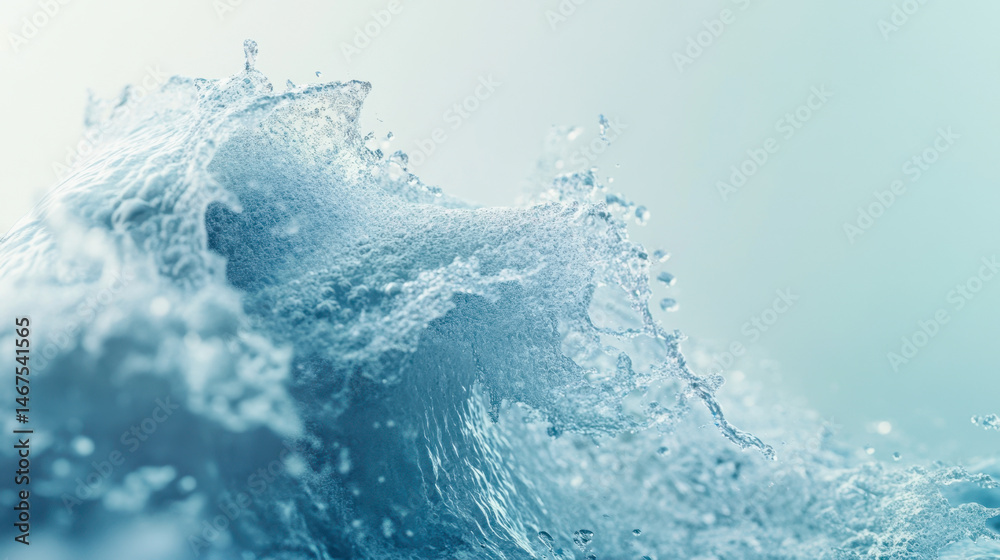 Water splash creating a wave on a smooth gradient backdrop with sparkling droplets