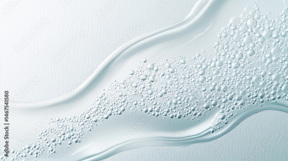 Water splash creating wave-like shape with shimmering droplets on a smooth gradient backdrop
