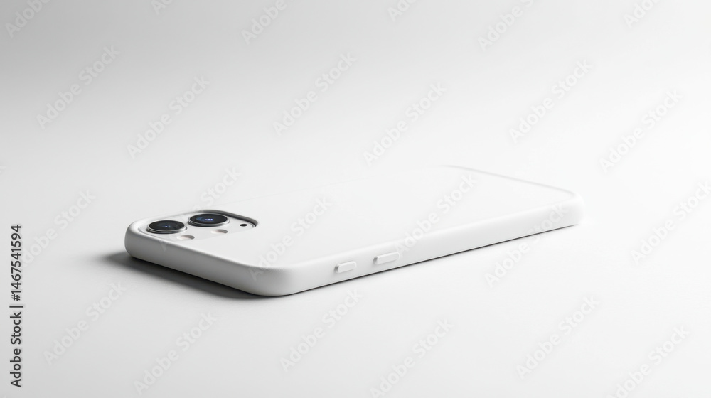 White phone case side view with soft drop shadow on blank background in minimal product style