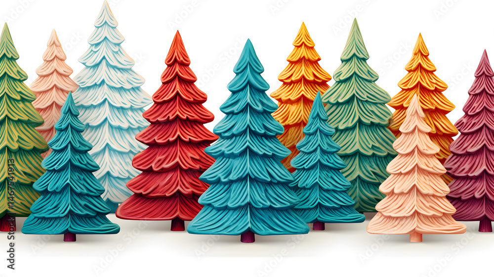 Festive Christmas Trees with Multicolour Ornate Details for Holiday Decorations Festive Christmas Trees with Multicolour Ornate Details for Holiday Decorations