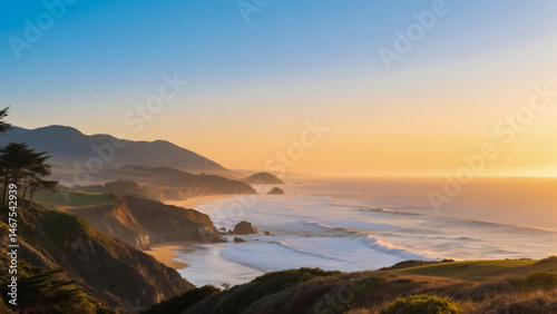 Orange and red sundown paints the evening sky over the sea, beach, and coast horizon