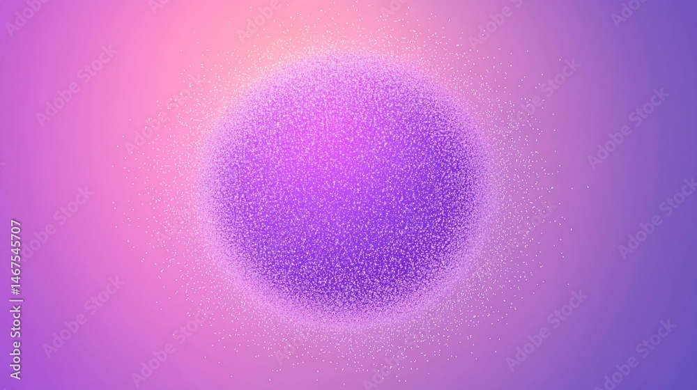 Obraz premium Abstract purple sphere with particle halo on a pink gradient background