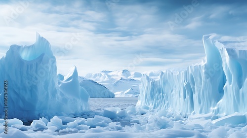 Majestic Icebergs Carved by Nature Stand Tall in the Frozen Arctic Landscape