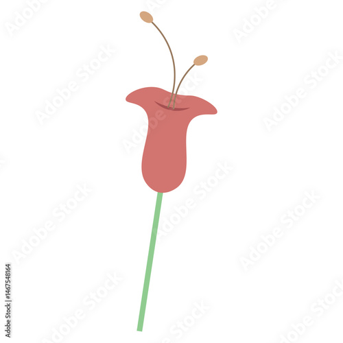 Red bell flower with stem. Vector
