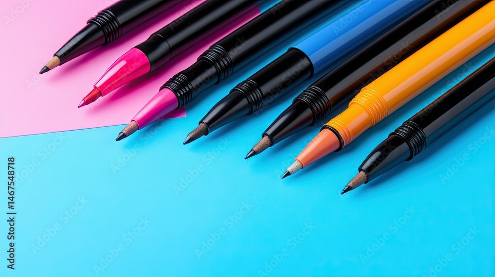 Colored Pencils on Blue and Pink Background Colored Pencils on Blue and Pink Background