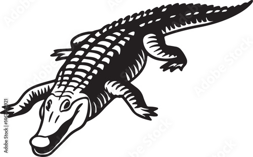Crocodile silhouette in vector art, perfect for kids' coloring pages, emphasizing fun and creativity in art
