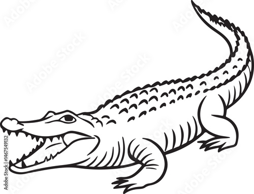 Crocodile silhouette in vector art, perfect for kids' coloring pages, emphasizing fun and creativity in art