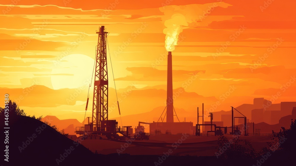 Obraz premium Oil rig at sunset
