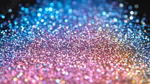 Glittering Gradient: A close-up view reveals a mesmerizing cascade of glittering particles, their radiant colors shifting in a dazzling display of light and texture. 