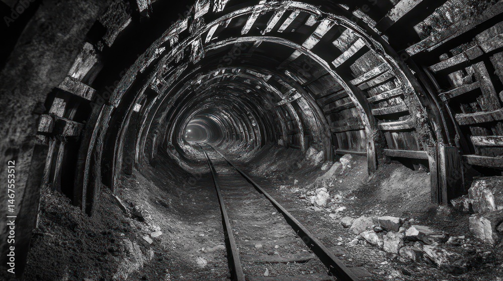 Naklejka premium Dark, abandoned mine tunnel