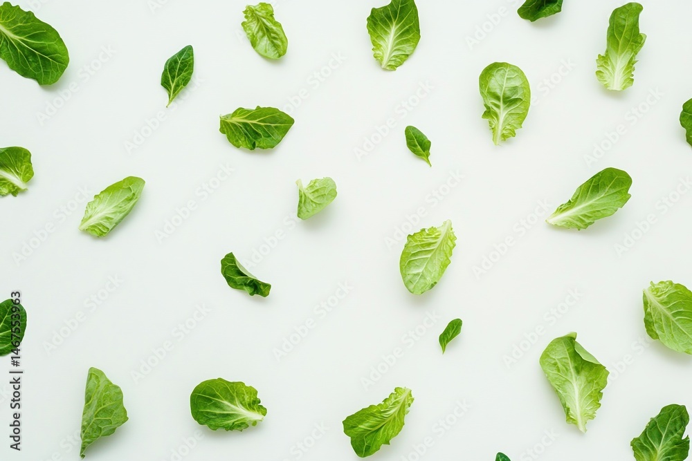 Lettuce green leaves scattered on background creating fresh and healthy pattern. Ideal for salad, food, ingredient and vegetable concepts. Lettuce green leaves scattered on background creating fresh and healthy pattern. Ideal for salad, food, ingredient and vegetable concepts.