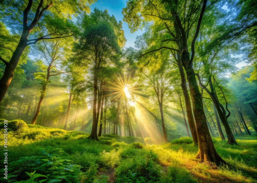 Obraz premium Peaceful Forest Clearing Sunlight Portrait Photography - Serene Nature Scene