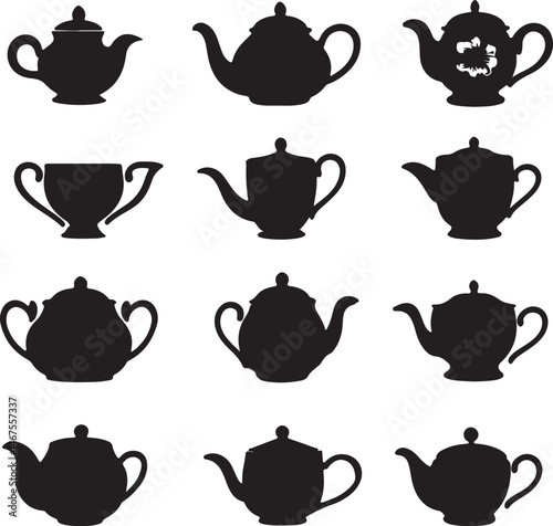 Black Teapot Silhouettes: Elegant Collection of Tea Pots in Various Styles and Designs