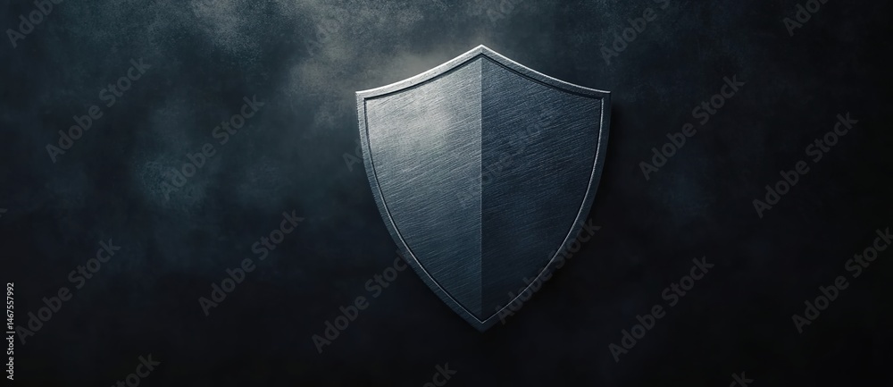 Fototapeta premium A metallic shield on a dark smoky background.