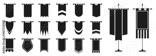 Royal flags icon set. Medieval banners and trophy empty flags